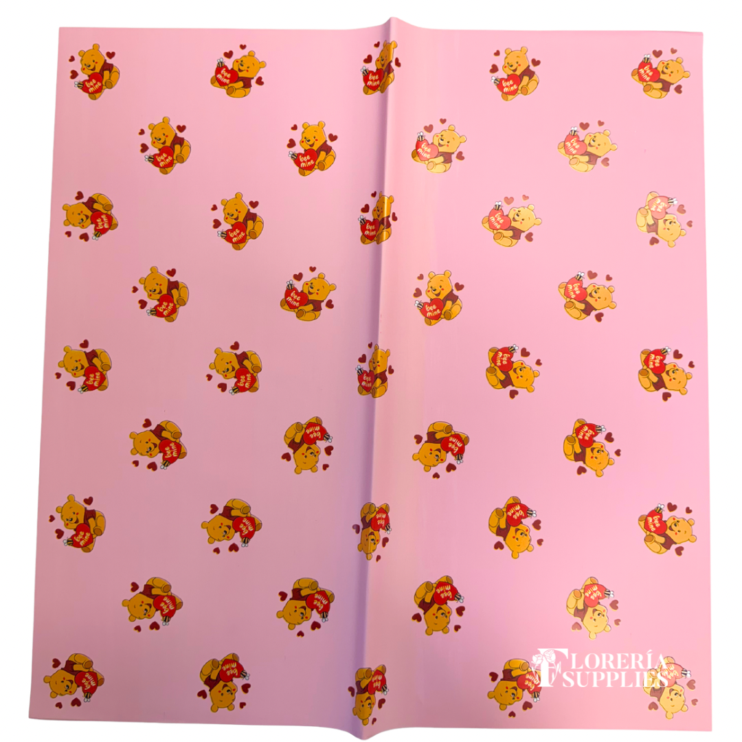 Winnie The Pooh Pink Floral Wrapping Paper