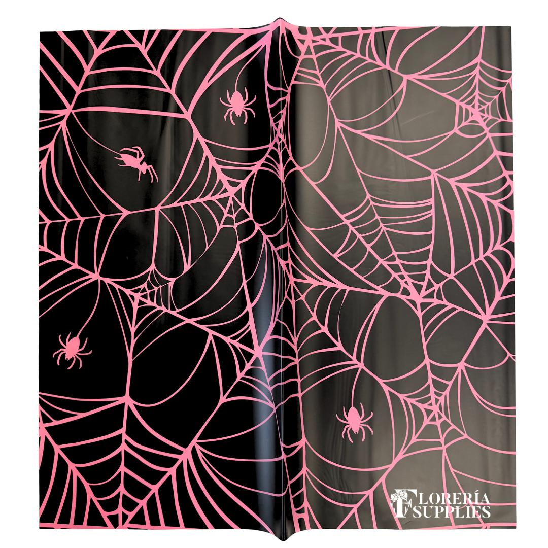 Pink Spider Web Semi Transparent Floral Wrapping Paper