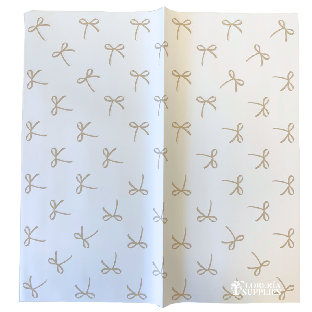 Bow Print White/Gold Floral Wrapping Paper