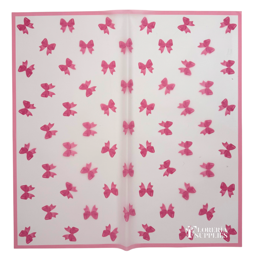 Bow Print Pink Floral Wrapping Paper