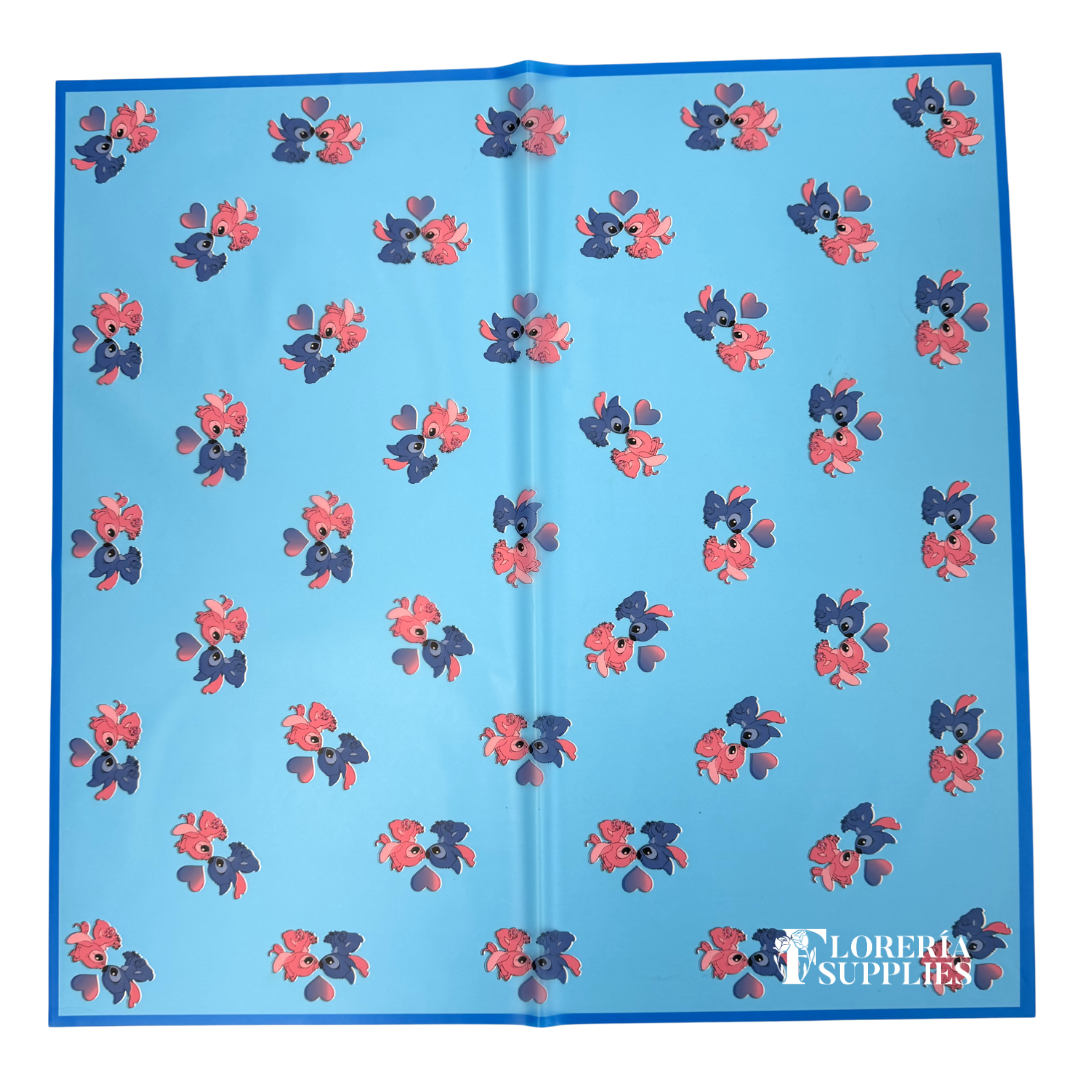 Stitch And Angel Blue Floral Wrapping Paper