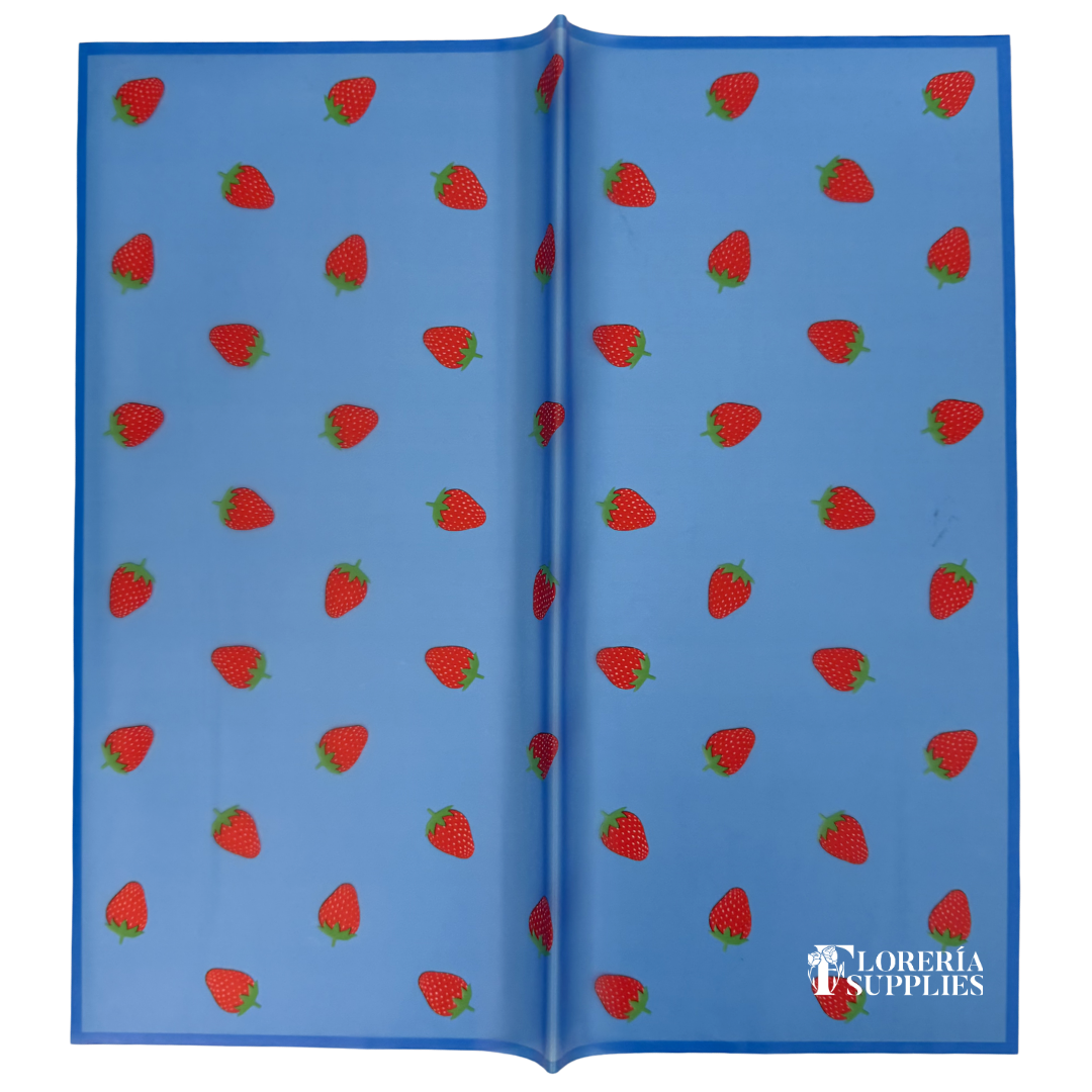 Dark Blue Strawberry Print Floral Wrapping Paper
