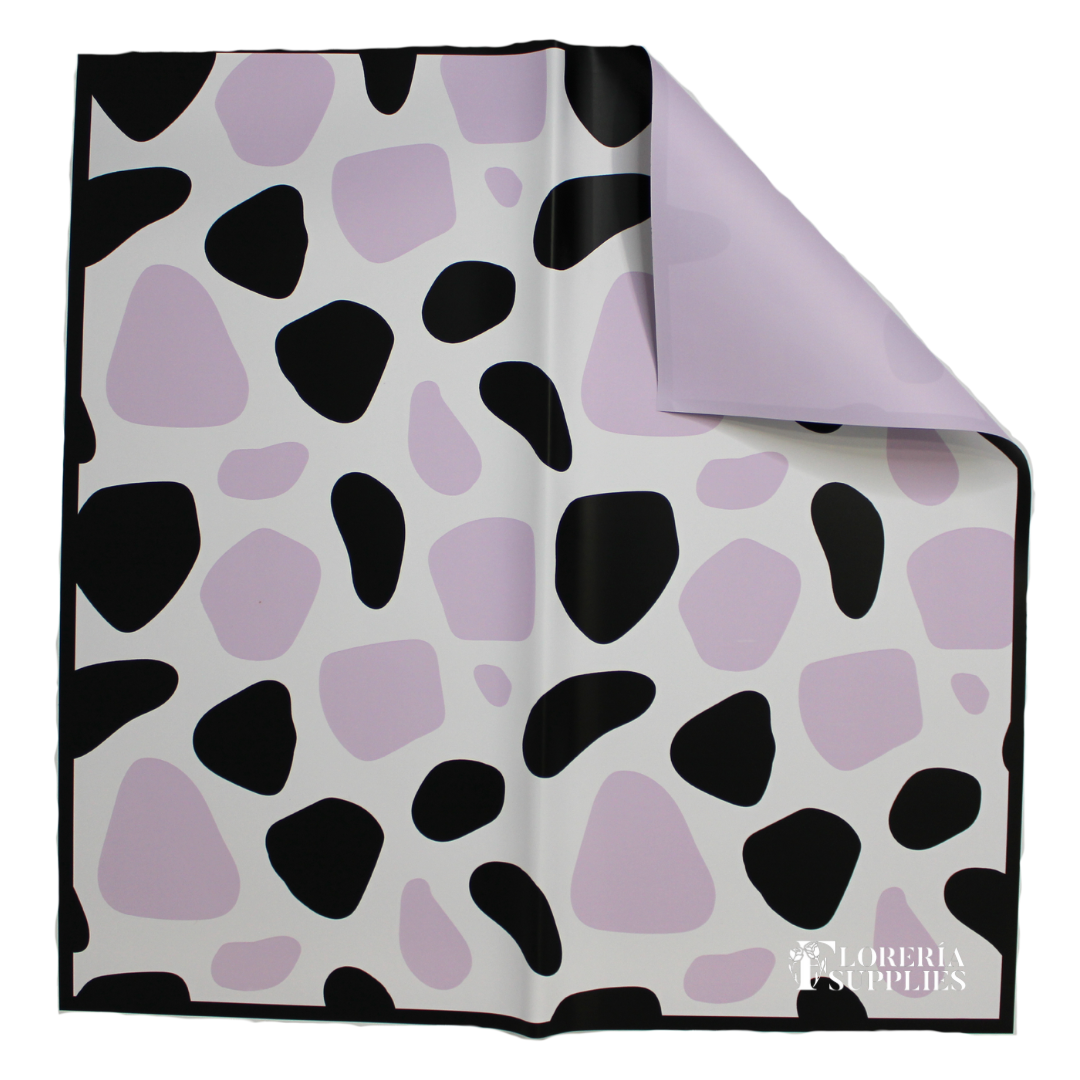 Purple Cow Print Floral Wrapping Paper