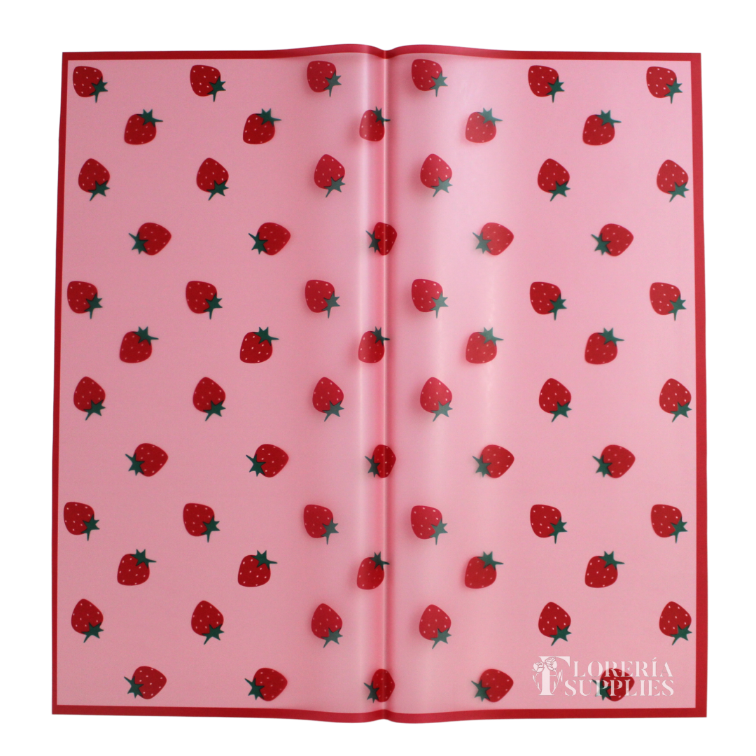 Red Strawberry Print Floral Wrapping Paper