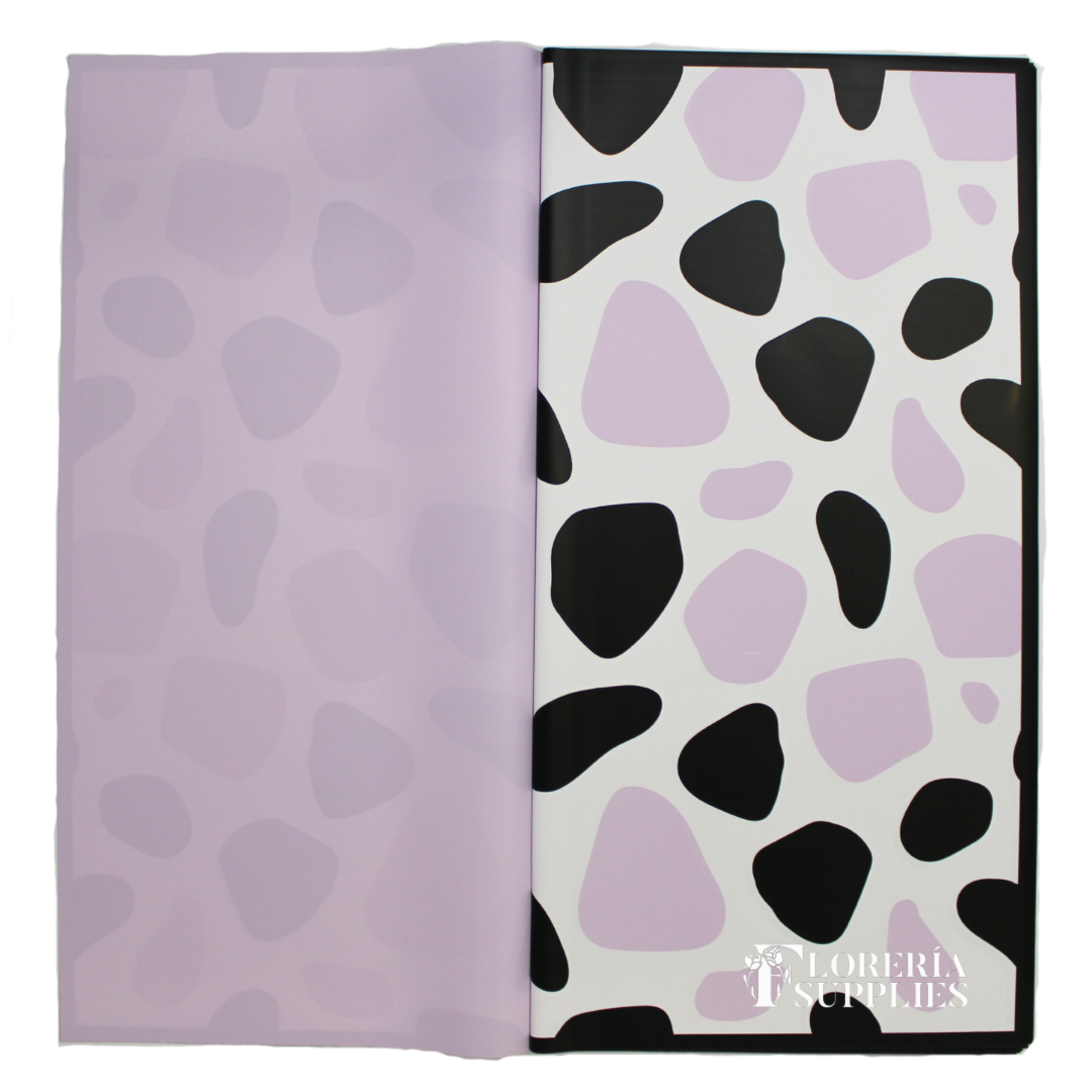 Purple Cow Print Floral Wrapping Paper