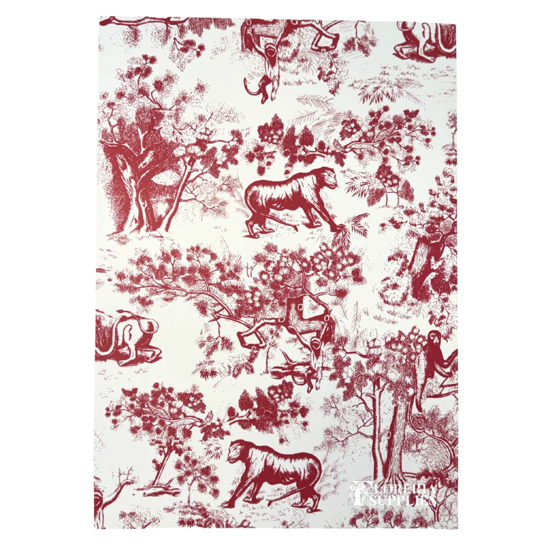 Red Animal Toile Floral Wrapping Paper