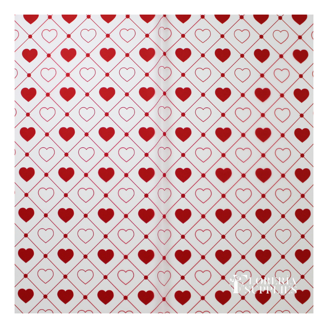 Heart Print Red Floral Wrapping Paper