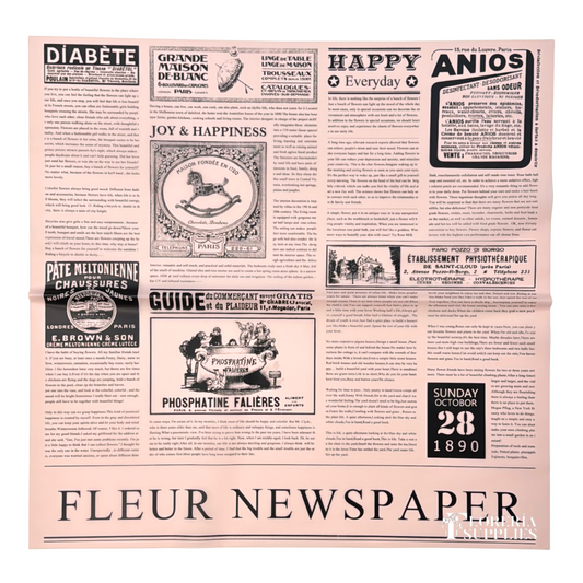 Newspaper Print Pink/Black Transparent Floral Wrapping Paper