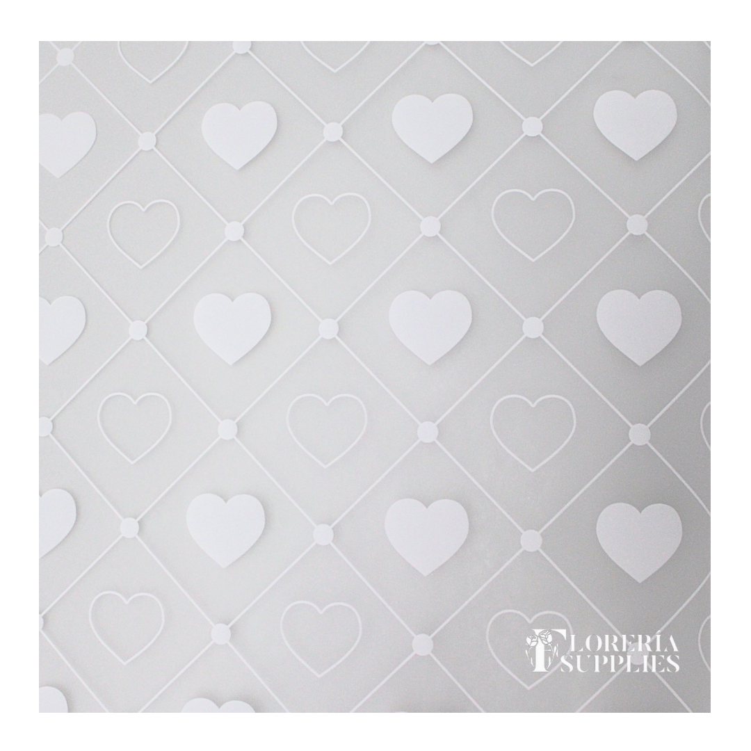 White Heart Print Floral Wrapping Paper