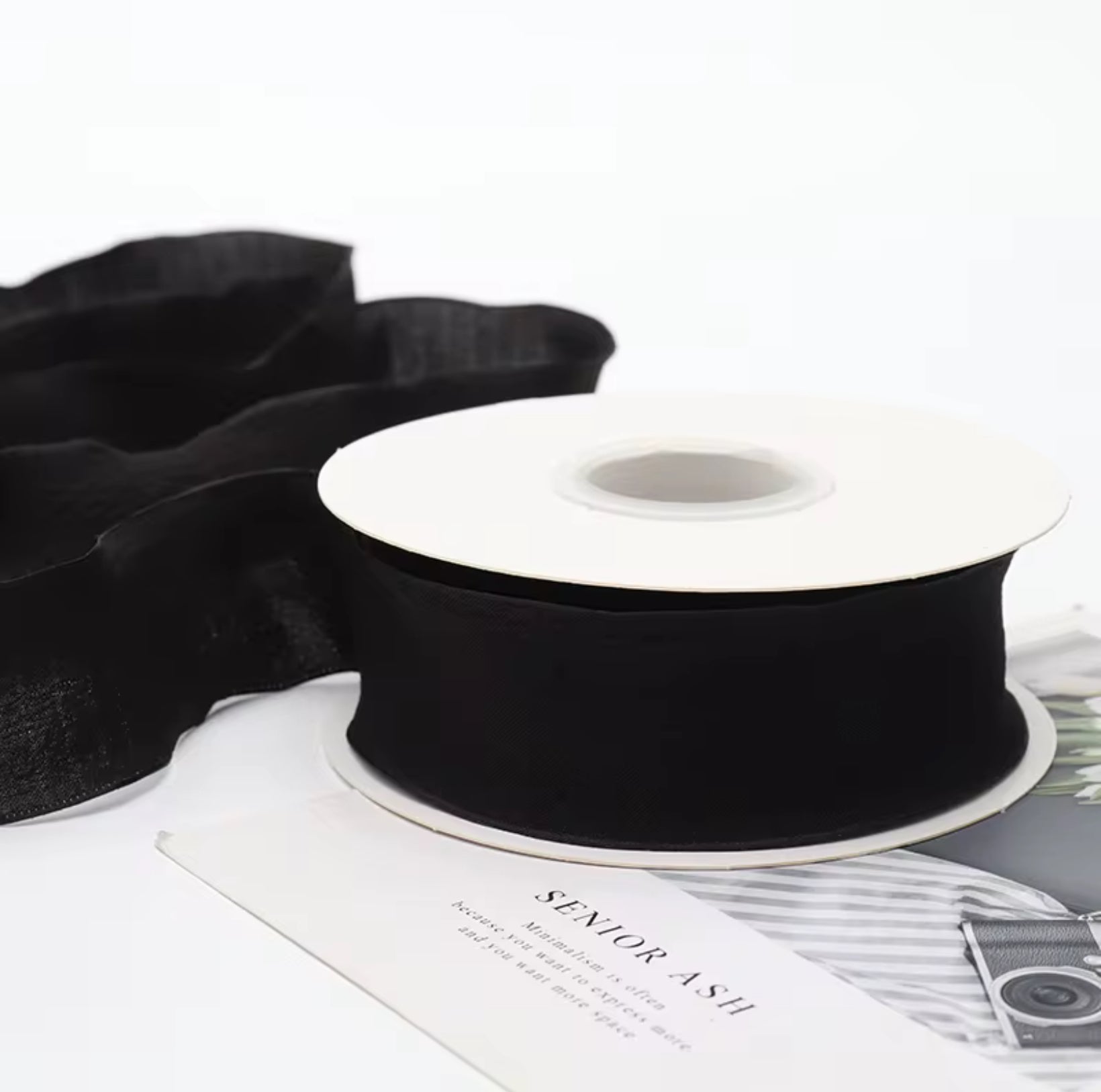 Ruffled Black Ribbon - 10 Yards