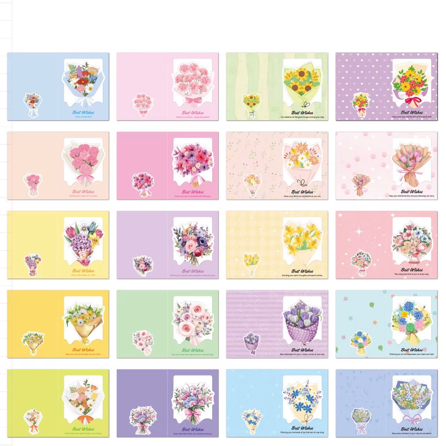Bouquet Note Card Pack - 20 Pieces