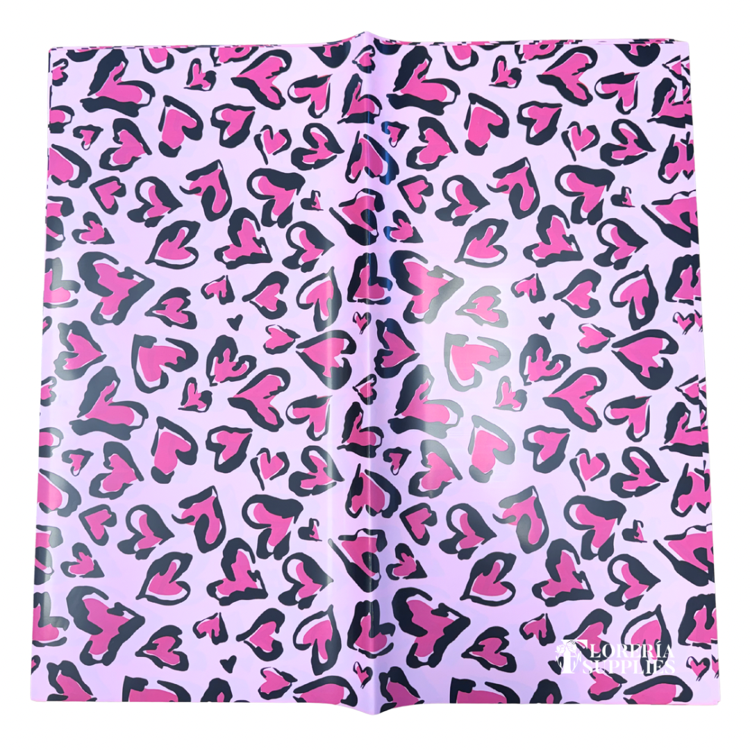 Cheetah Pink Heart Print Floral Wrapping Paper