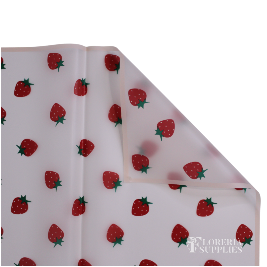 Pink Strawberry Print Floral Wrapping Paper