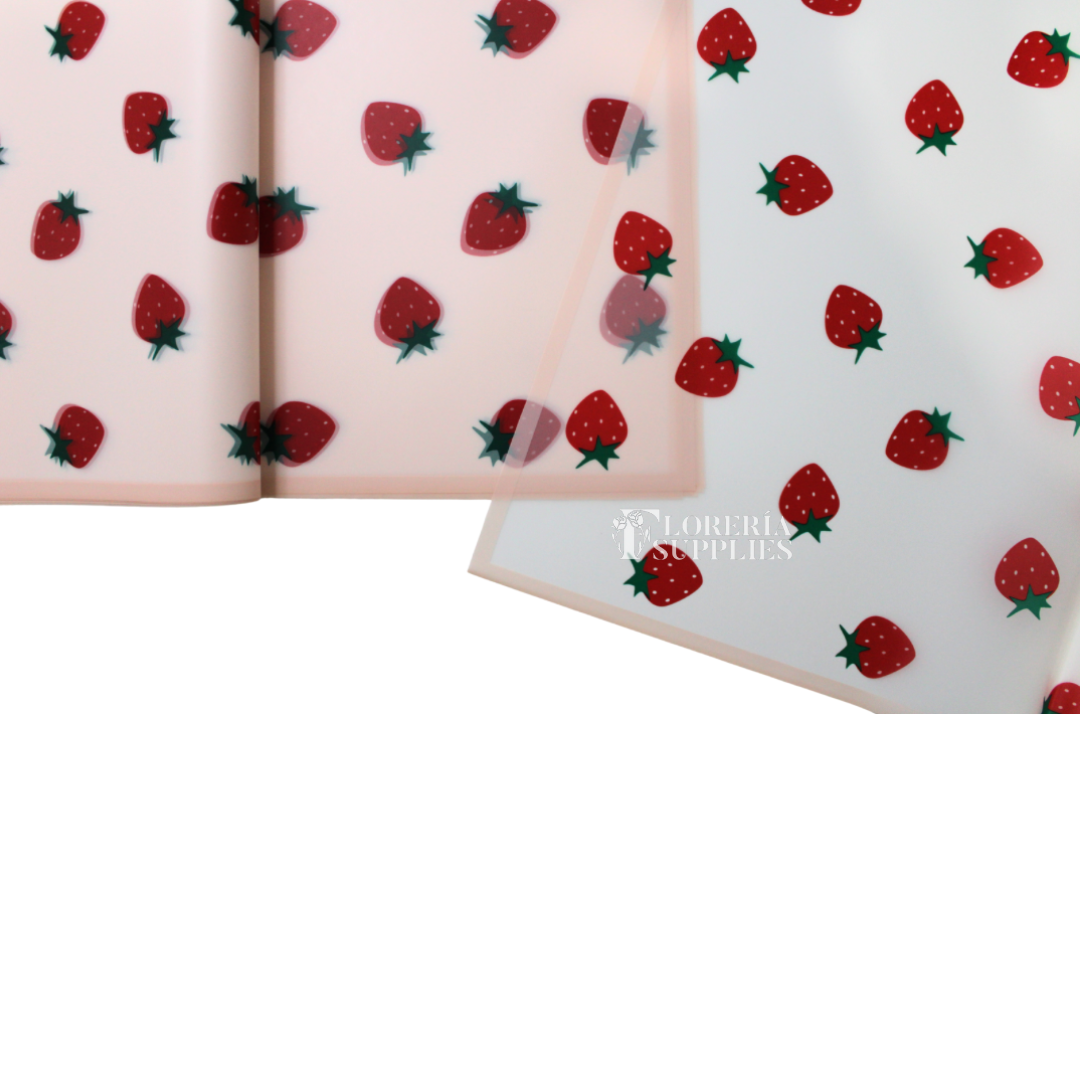 Pink Strawberry Print Floral Wrapping Paper