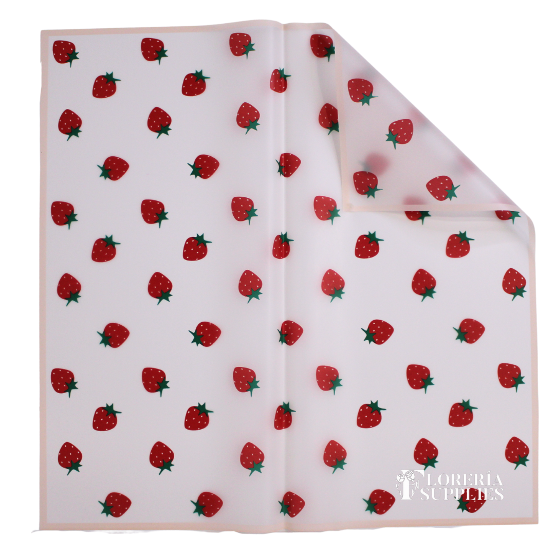 Pink Strawberry Print Floral Wrapping Paper