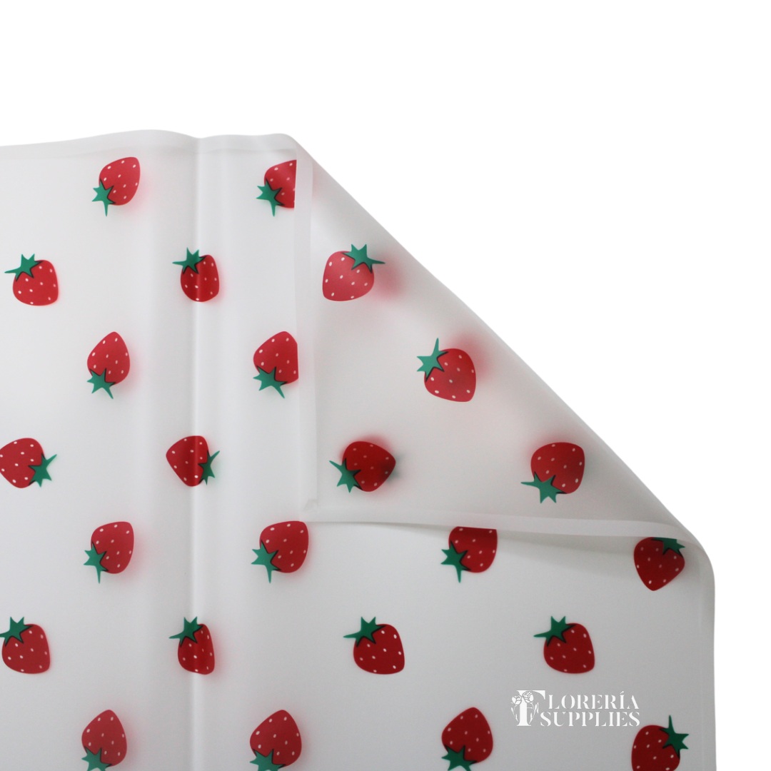 White Strawberry Print Floral Wrapping Paper