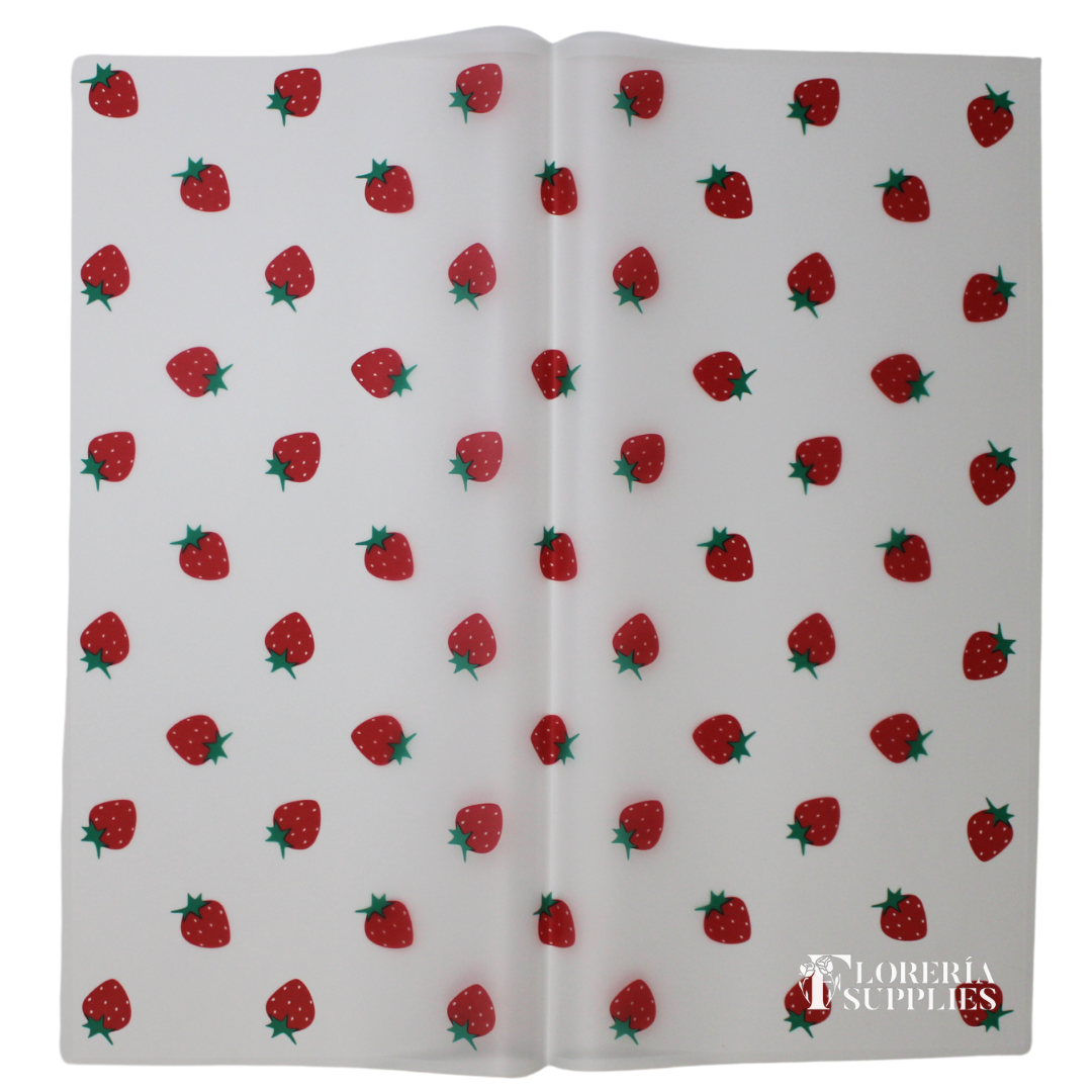 White Strawberry Print Floral Wrapping Paper