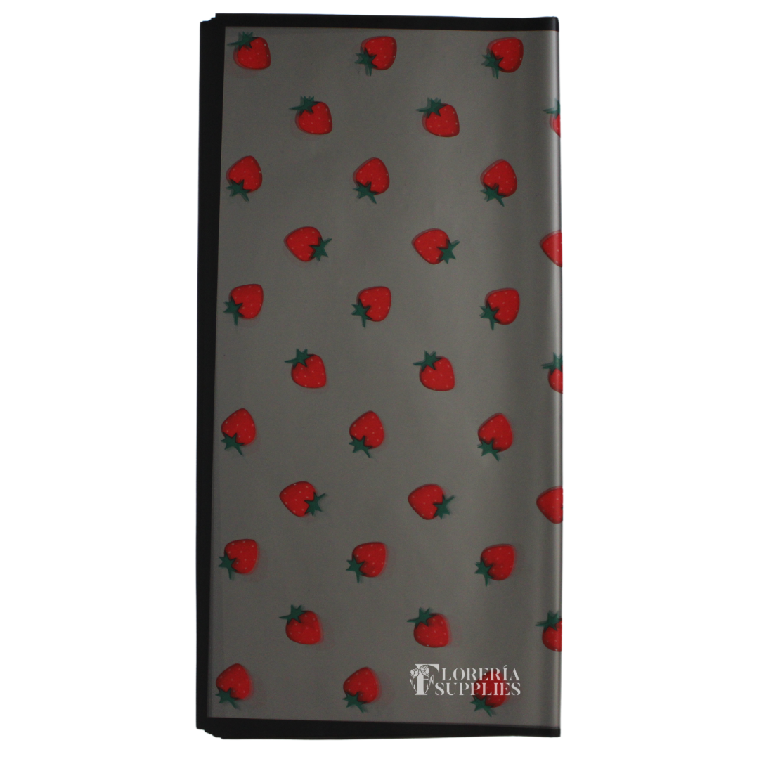 Black Strawberry Print Floral Wrapping Paper