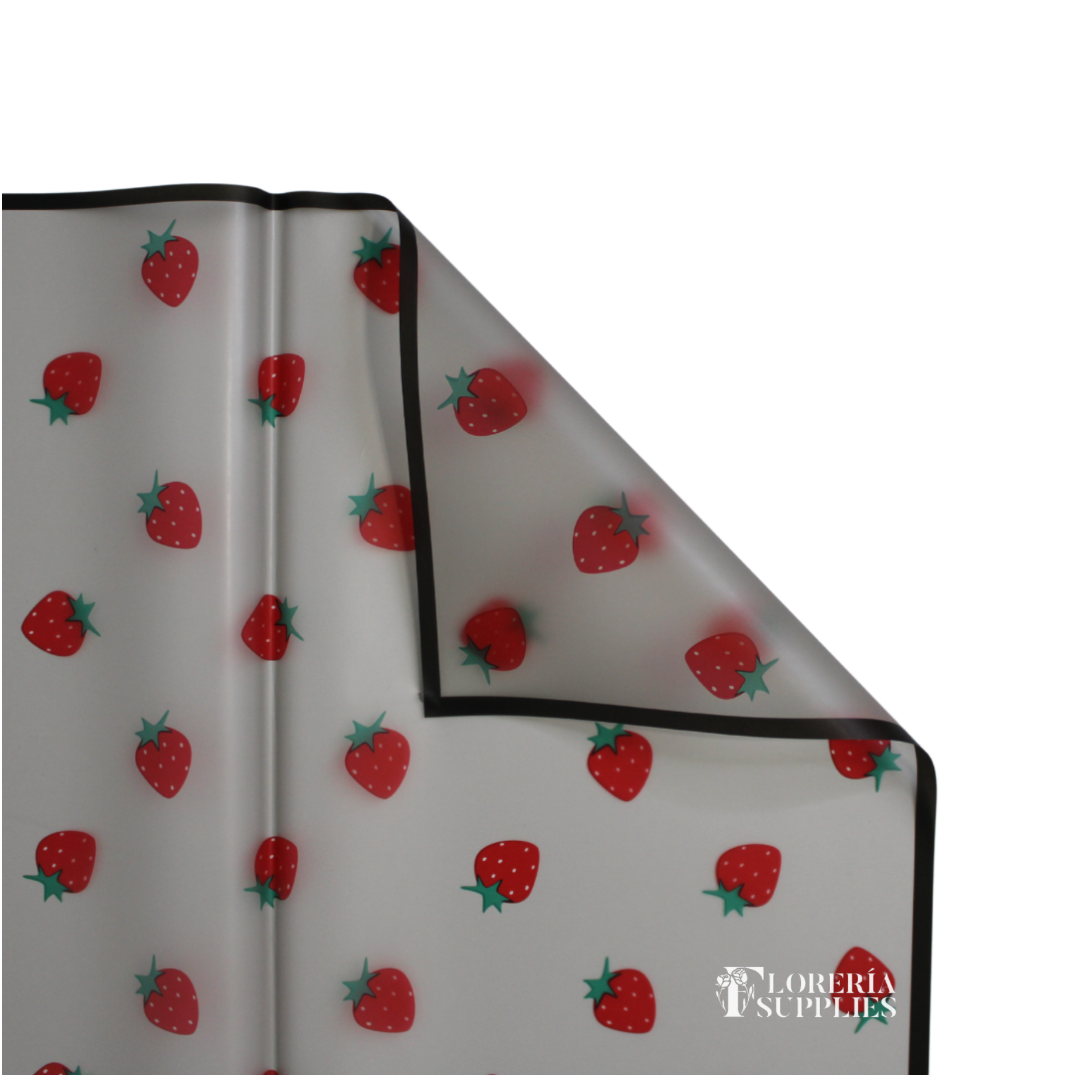 Black Strawberry Print Floral Wrapping Paper