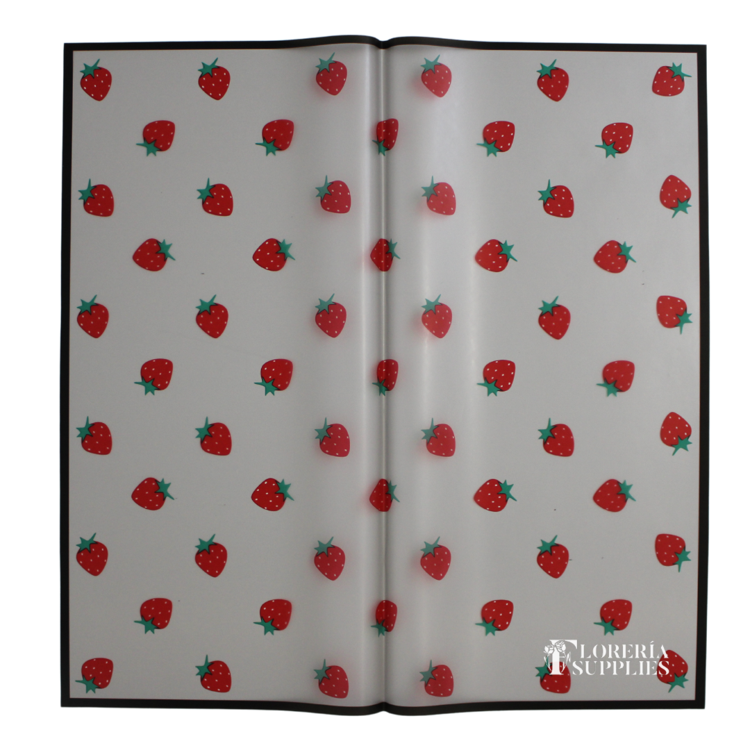 Black Strawberry Print Floral Wrapping Paper