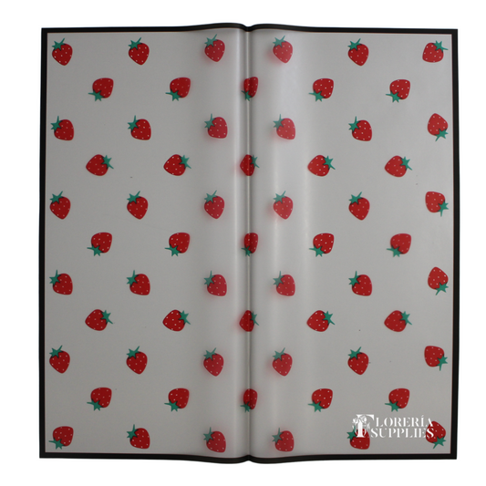 Black Strawberry Print Floral Wrapping Paper