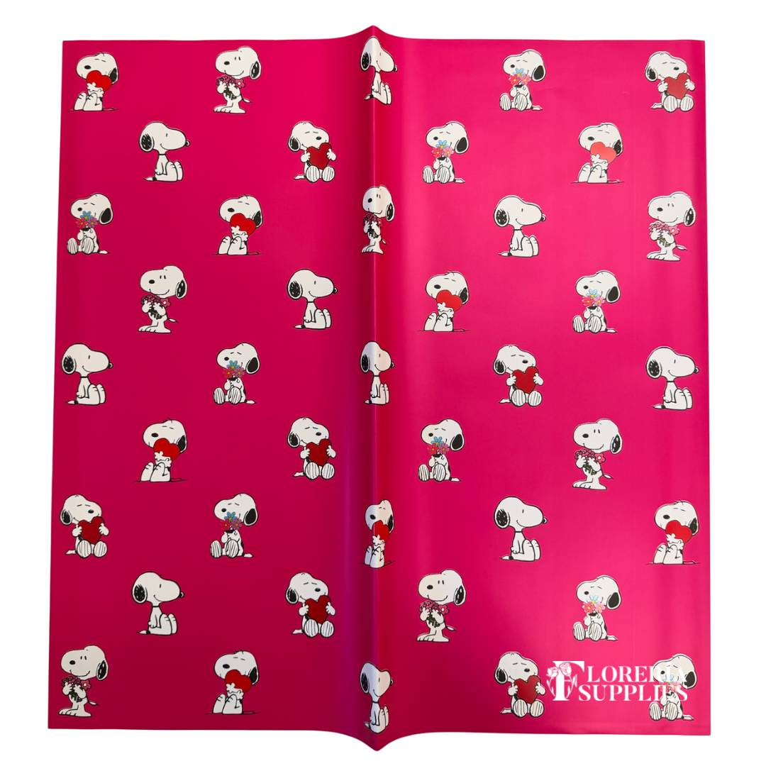 Snoopy Floral Wrapping Paper - Solid Hot Pink