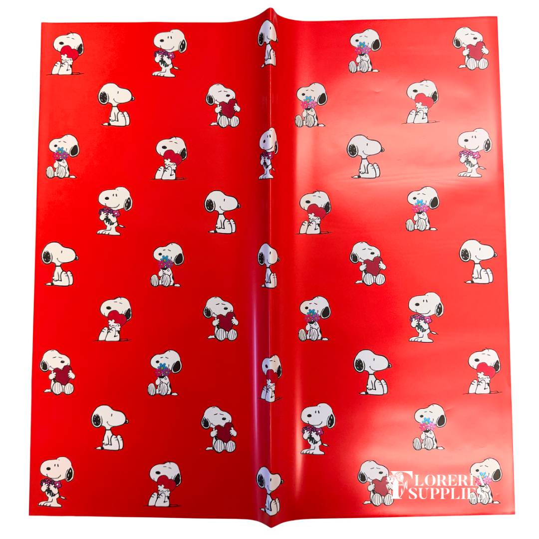 Snoopy Floral Wrapping Paper - Solid Red