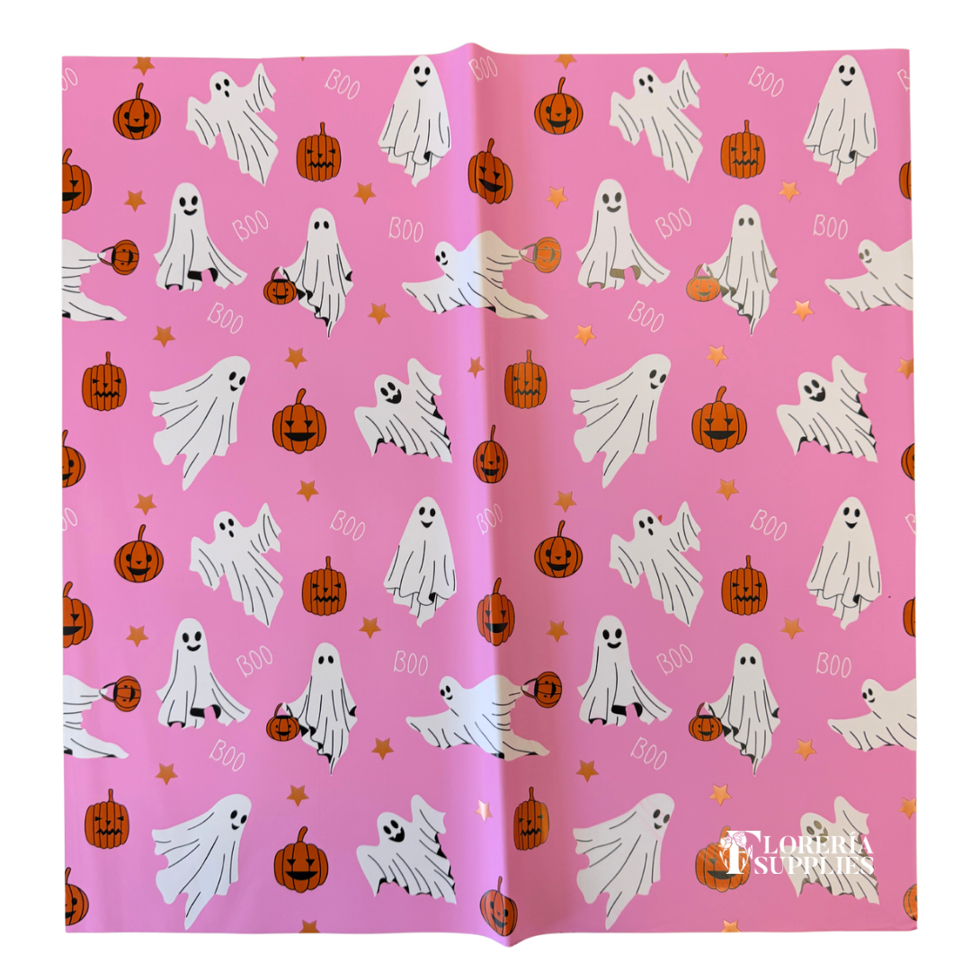 Ghost+Pumpkin Pink Floral Wrapping Paper