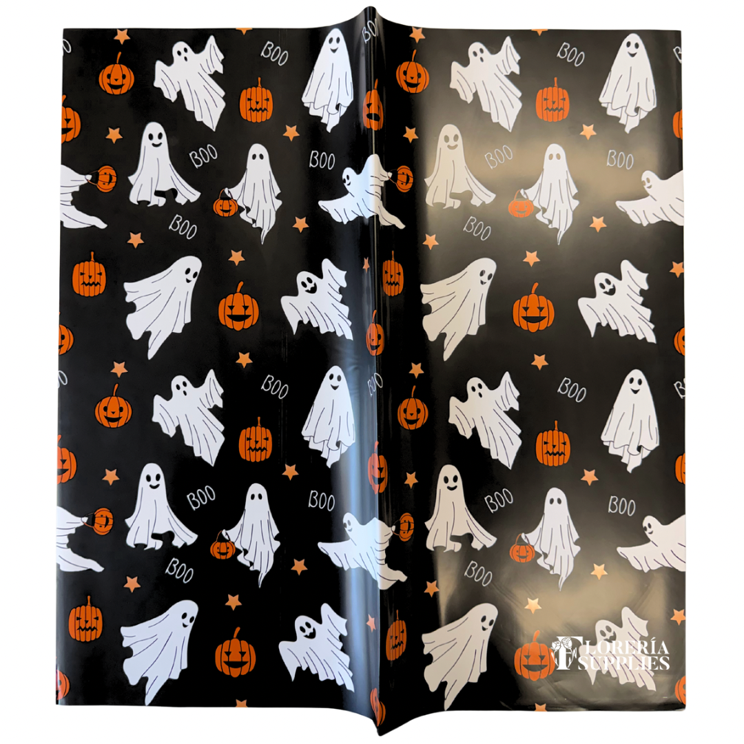Ghost+Pumpkin Black Floral Wrapping Paper