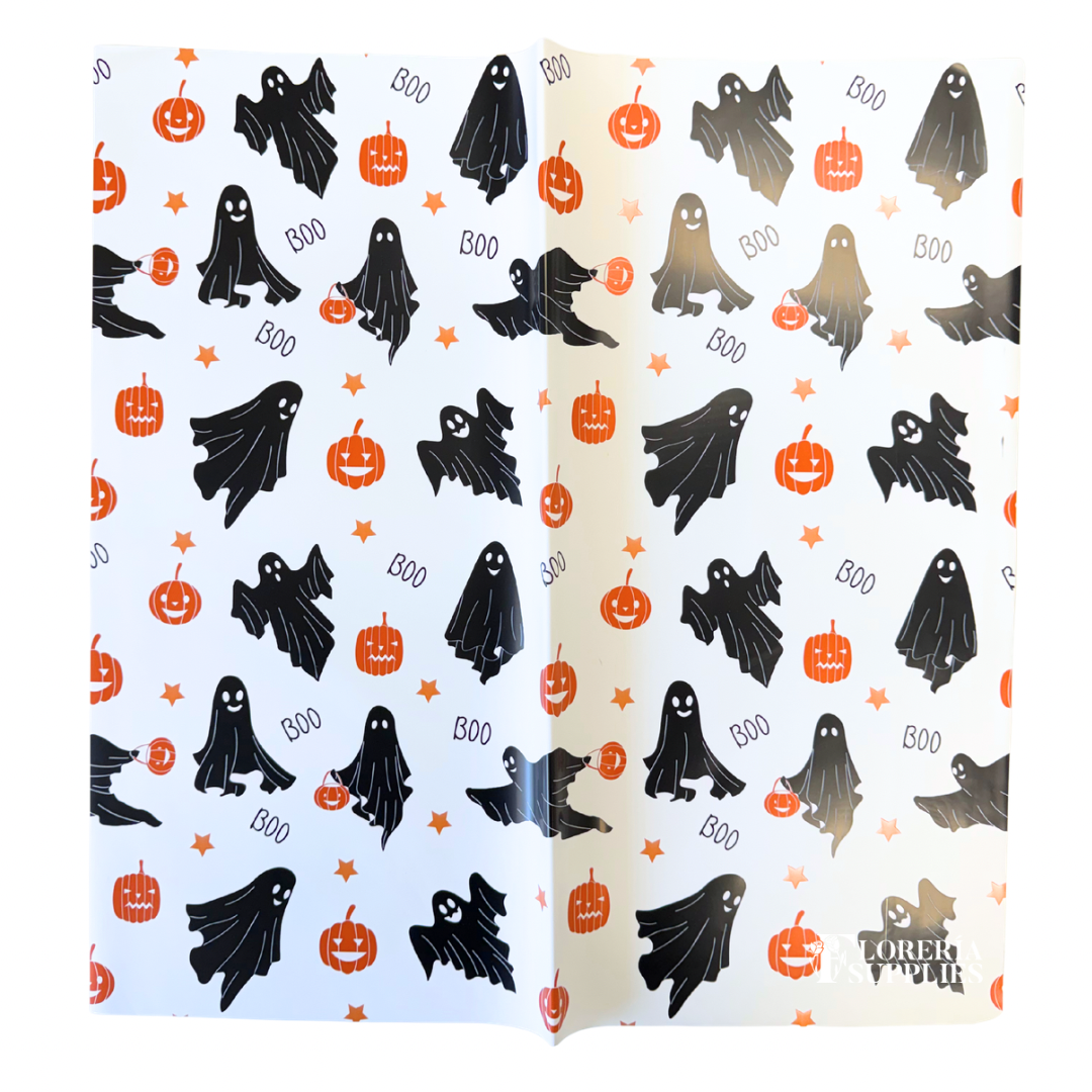 Ghost+Pumpkin White Floral Wrapping Paper