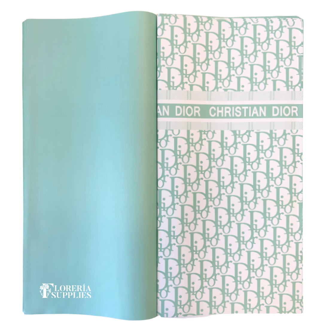 DR Teal W/ White Base Floral Wrapping Paper