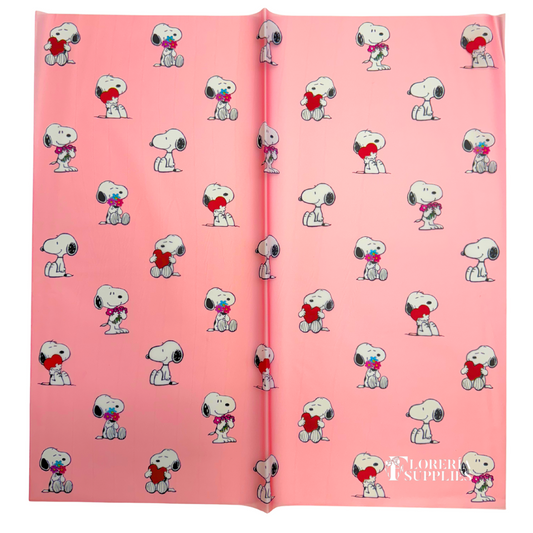 Snoopy Floral Wrapping Paper - Semi Transparent Red