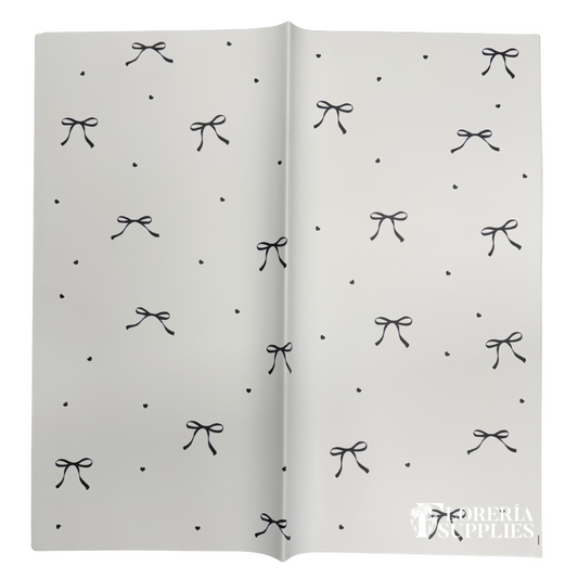 Bow Print White/Black Floral Wrapping Paper
