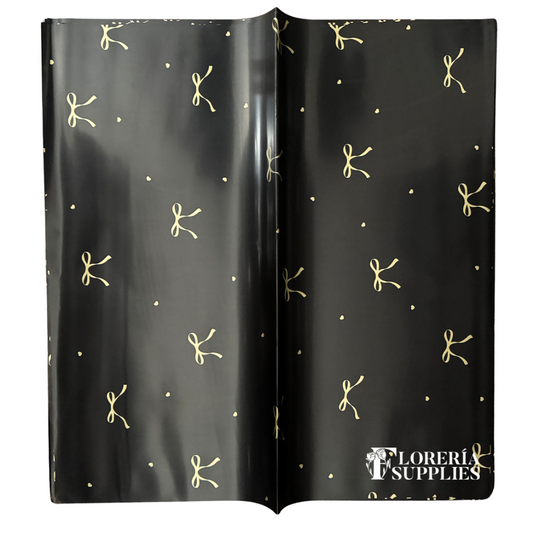 Bow Print Black/Gold Floral Wrapping Paper