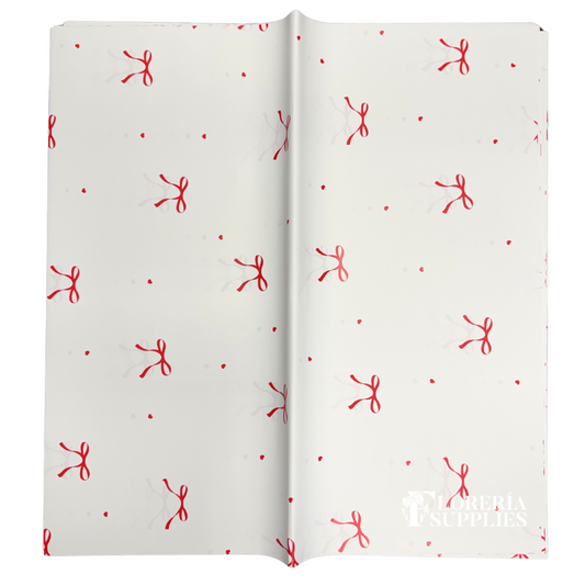 Bow Print White/Red Floral Wrapping Paper